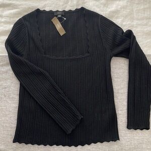 J crew square neck scallop trim sweater